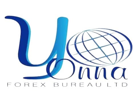 Uonna Forex Bureau Ltd logo with blue stylized lettering and globe graphic