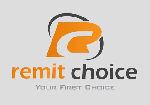 Remit Choice logo featuring orange and gray geometric design with tagline Your First Choice